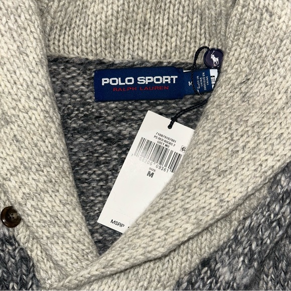 Polo Ralph Lauren NWT! Sport Usa Flag Wool Embroidered Grey Shawl Collar Sweater - Picture 9 of 14